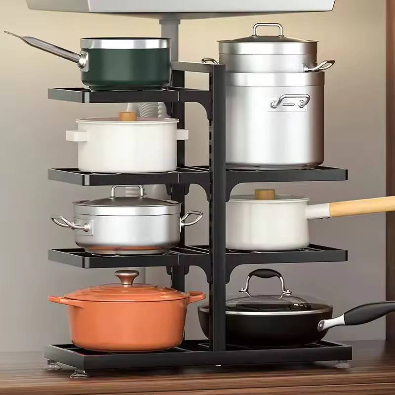 Multilayer metallic pot storage rack