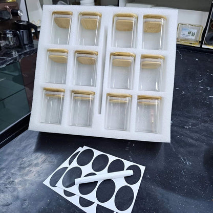 12pcs Square Glass spice jar set