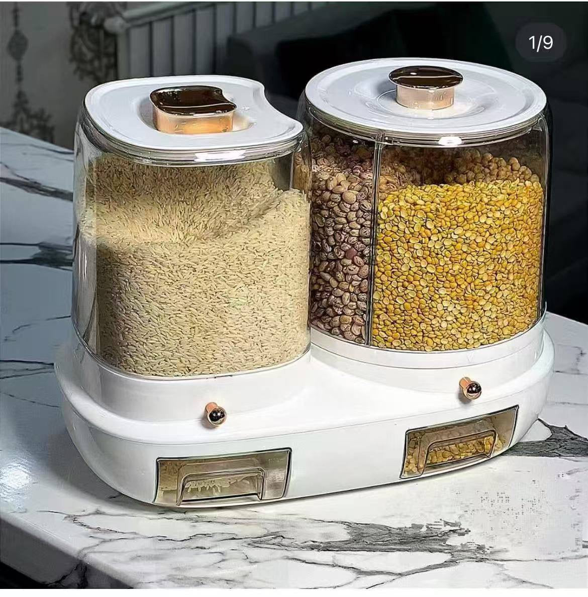 Rotatable grain storage box with compartments