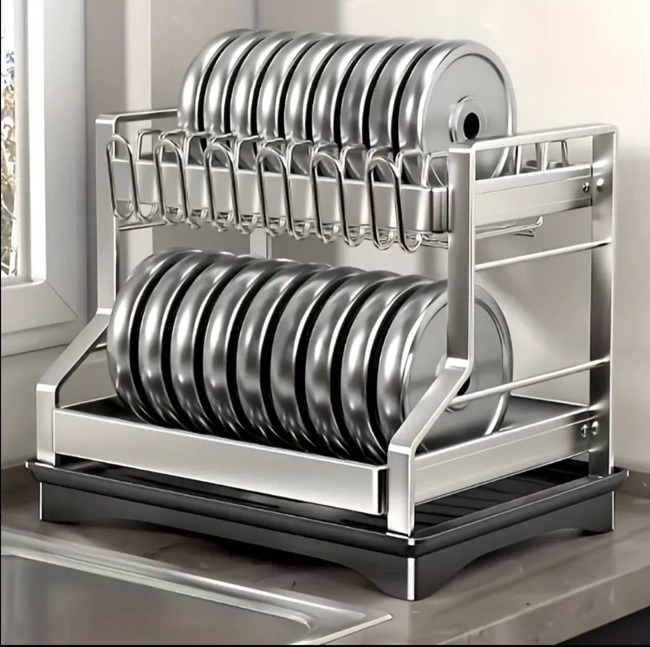 2-Tier Kitchen Dish Rack with drain tray