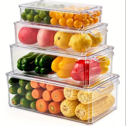 4 pcs Big capacity BPA-Free Stackable acrylic Fridge Organizer Bins with Lids