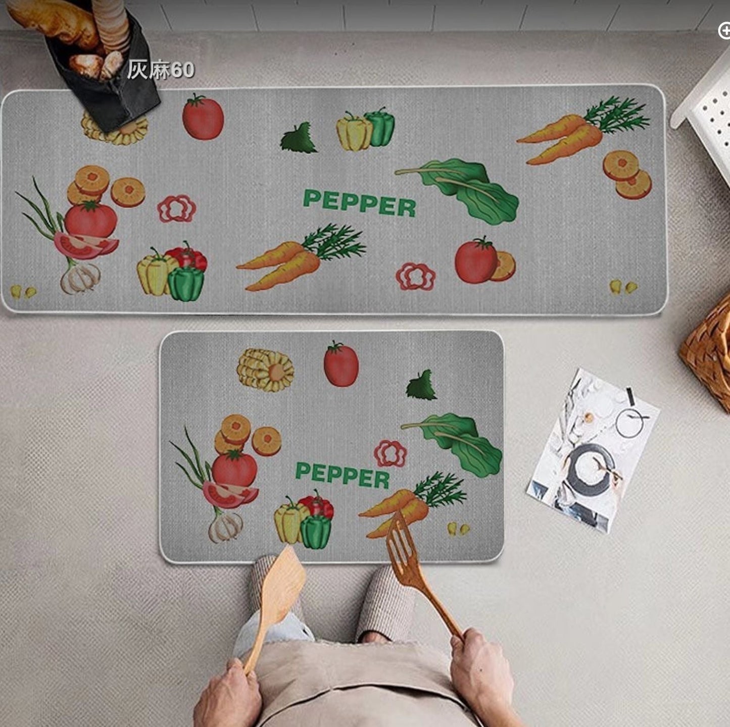 2pc Kitchen Mats Absorbent with Backside Rubber and Skid-Resistant Base