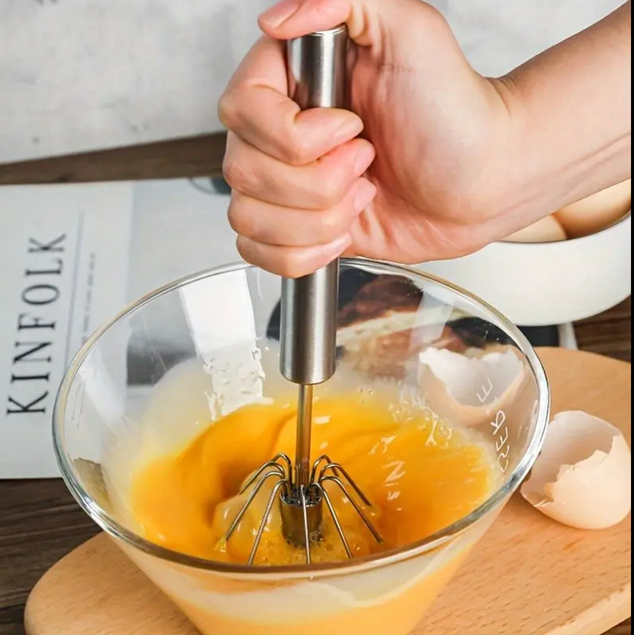 Stainless steel semi-automatic handheld whisk