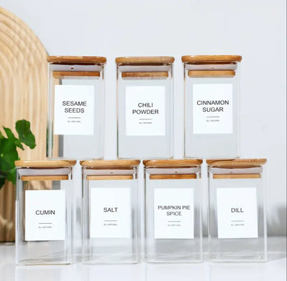 12pcs Square Glass spice jar set
