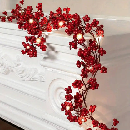 2M Christmas Garland Artificial Red Berry Plant with lights