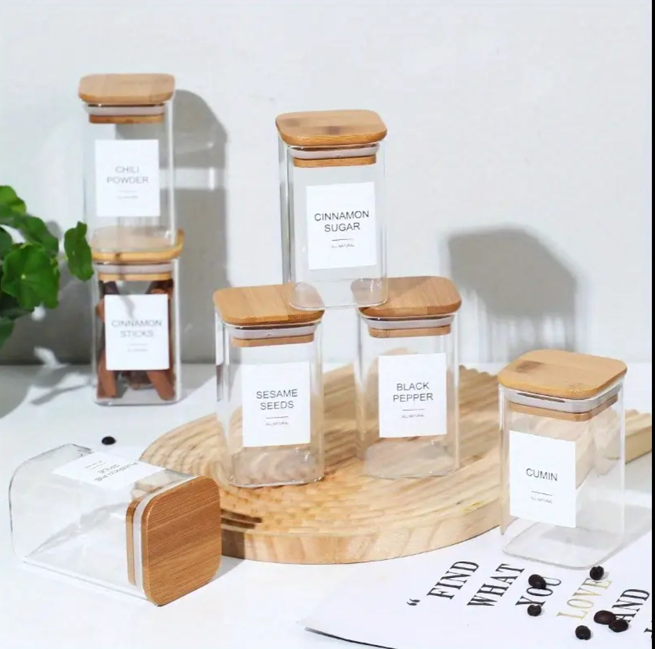 12pcs Square Glass spice jar set