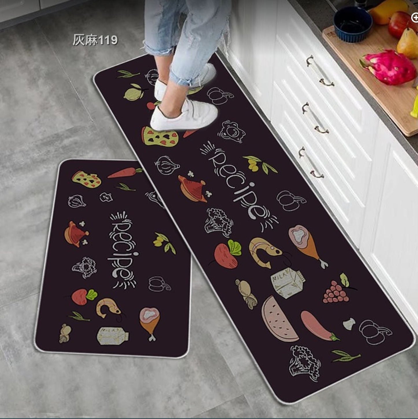 2pc Kitchen Mats Absorbent with Backside Rubber and Skid-Resistant Base