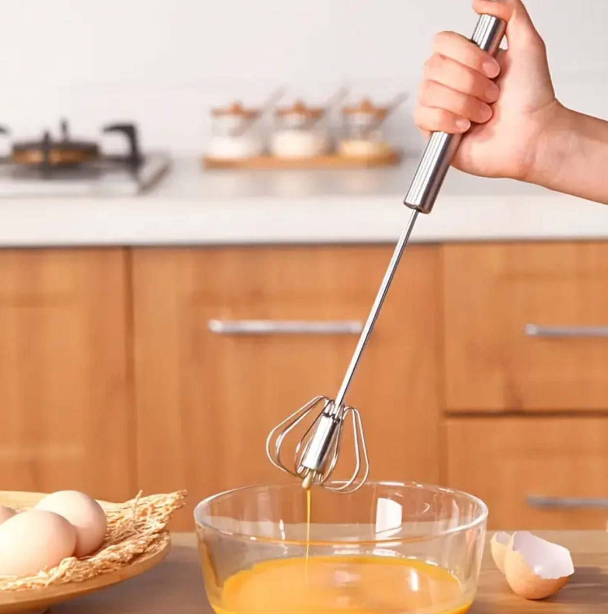 Stainless steel semi-automatic handheld whisk