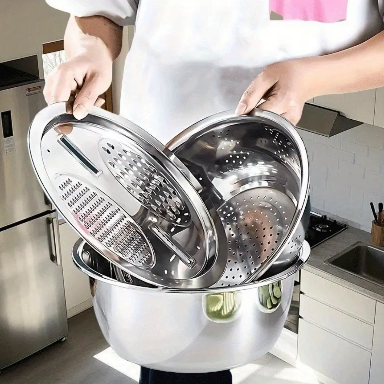 26cm 4PCS  Set 304 colander Stainless Steel Bowl with Lid