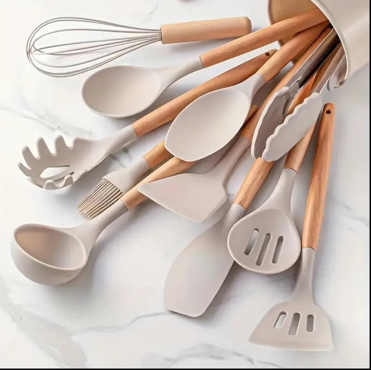 12 pcs silicon set kitchenware with a wooden handle