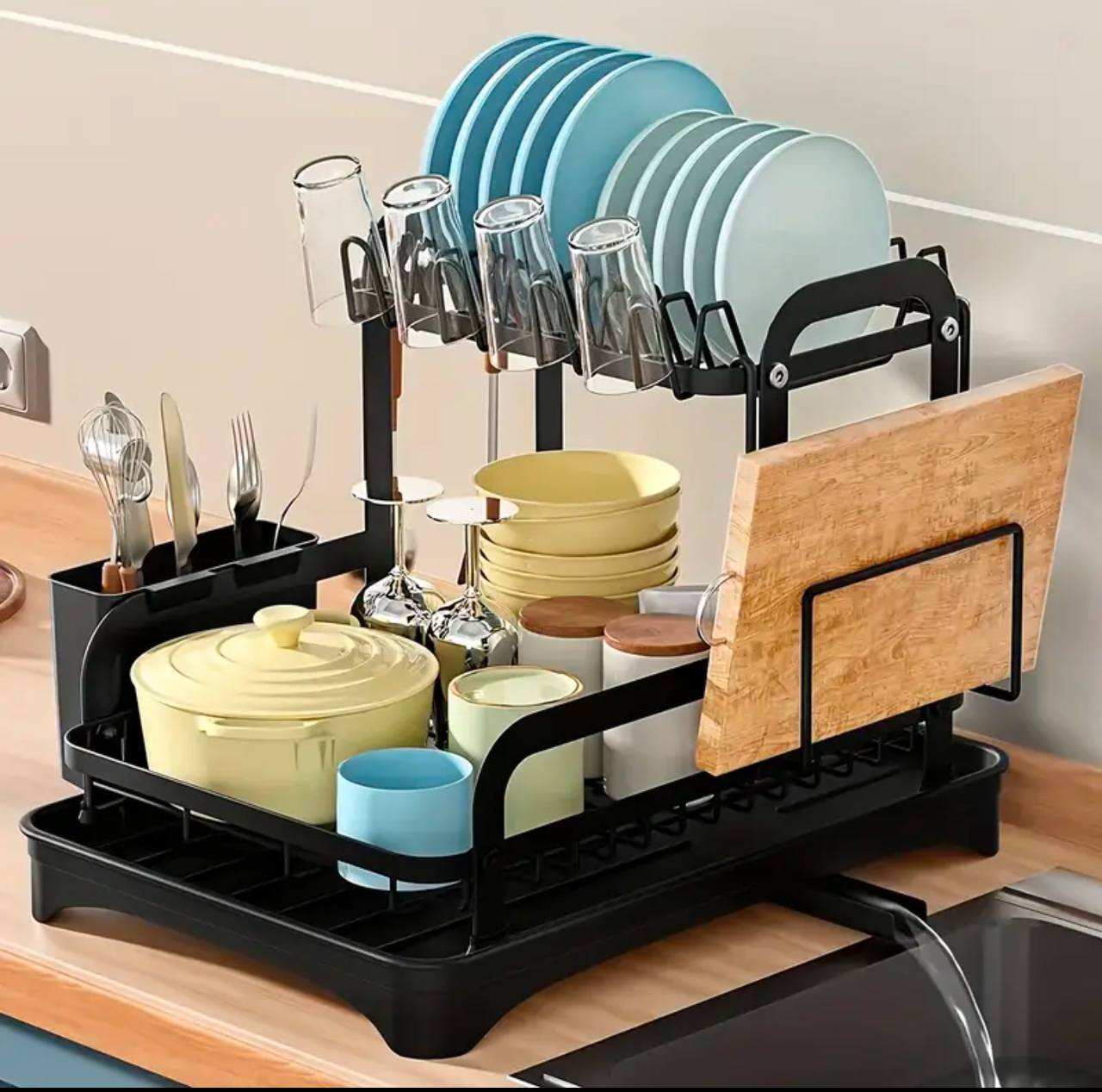 2 Tier Dish Drying Rack with Drip Tray