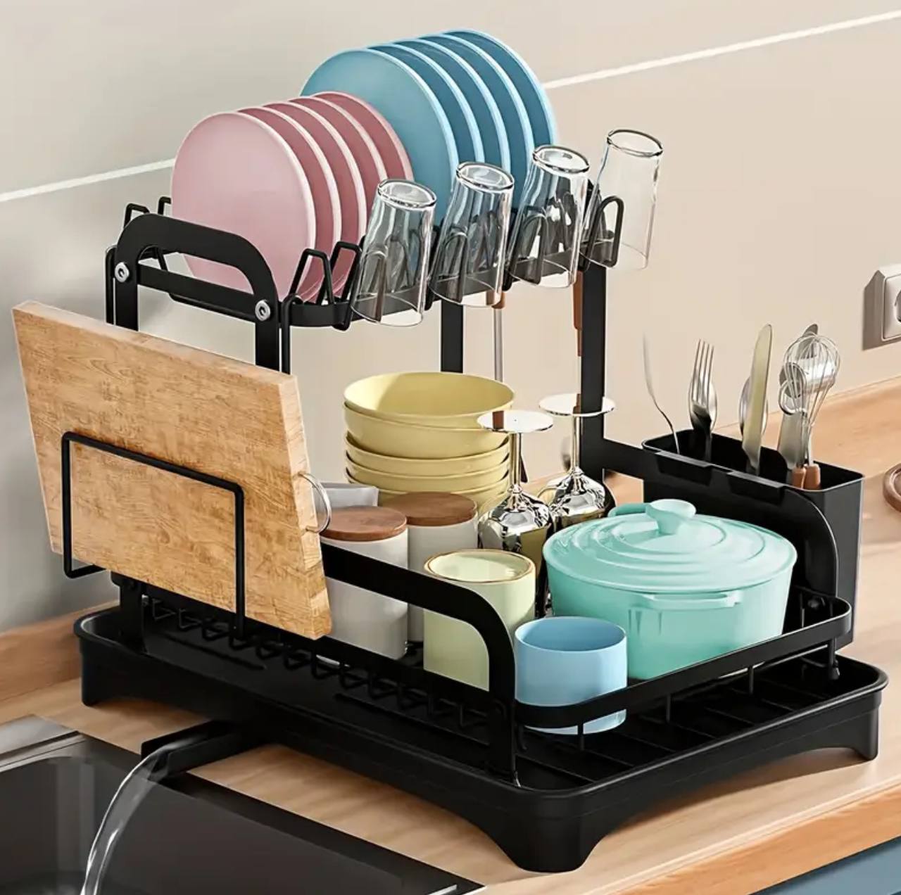 2 Tier Dish Drying Rack with Drip Tray