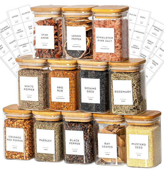 3 Tier bamboo spice Rack with 12 spice jars