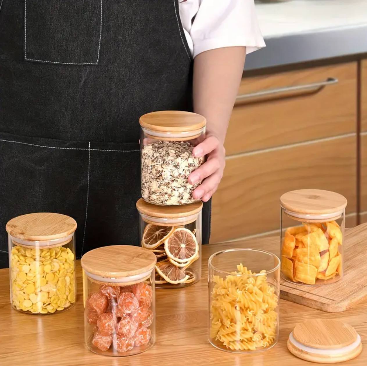 6-pack Round Glass Jars with Bamboo lid And Spoon