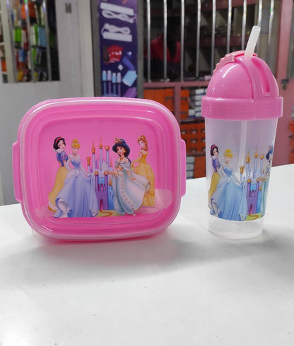 Combo cartoon themed 2-in-1 Lunch Box with Tumbler Set with straw