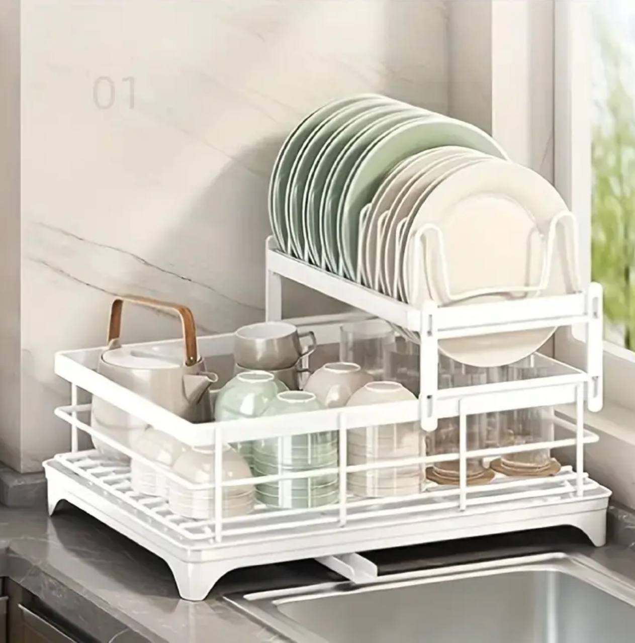 2 tier dish rack with cutlery holder & Chop Board Holder