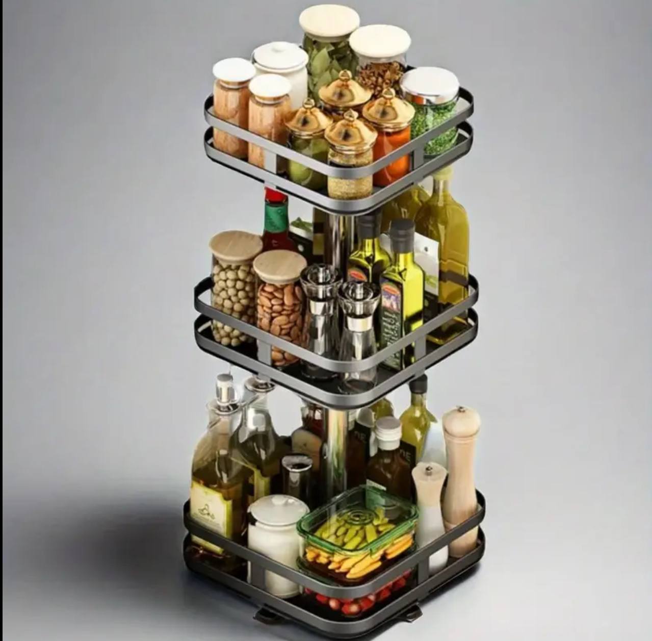 3 Tier square Metallic  Rotating Spice / Storage Rack