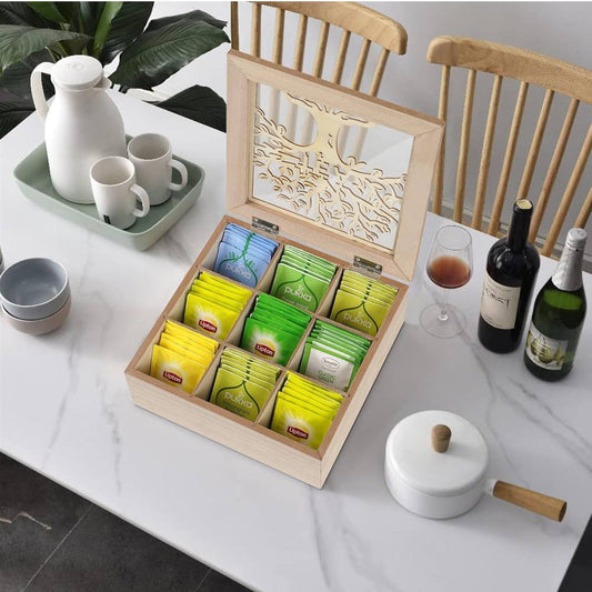 Handmade family tree wooden tea/coffee organizer