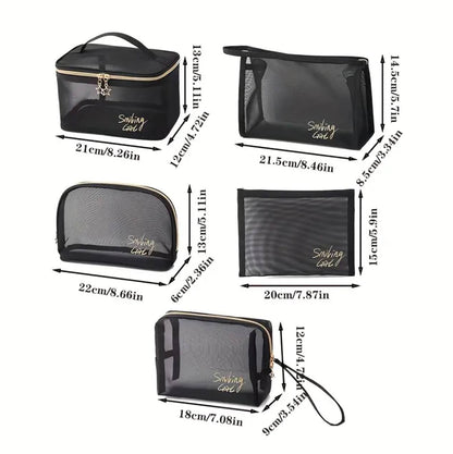 5pc Transparent Mesh Makeup Case Organizer Storage Pouch