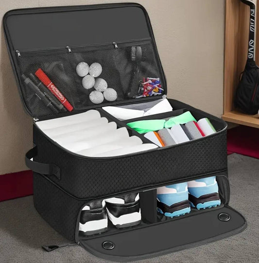 2 Layers Golf Trunk Organizer with Compartments for Golf Essentials