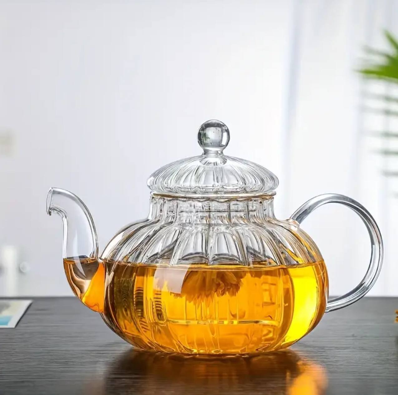 Stripped High Borosilicate glass tea/Coffee pot with glass filter infuser