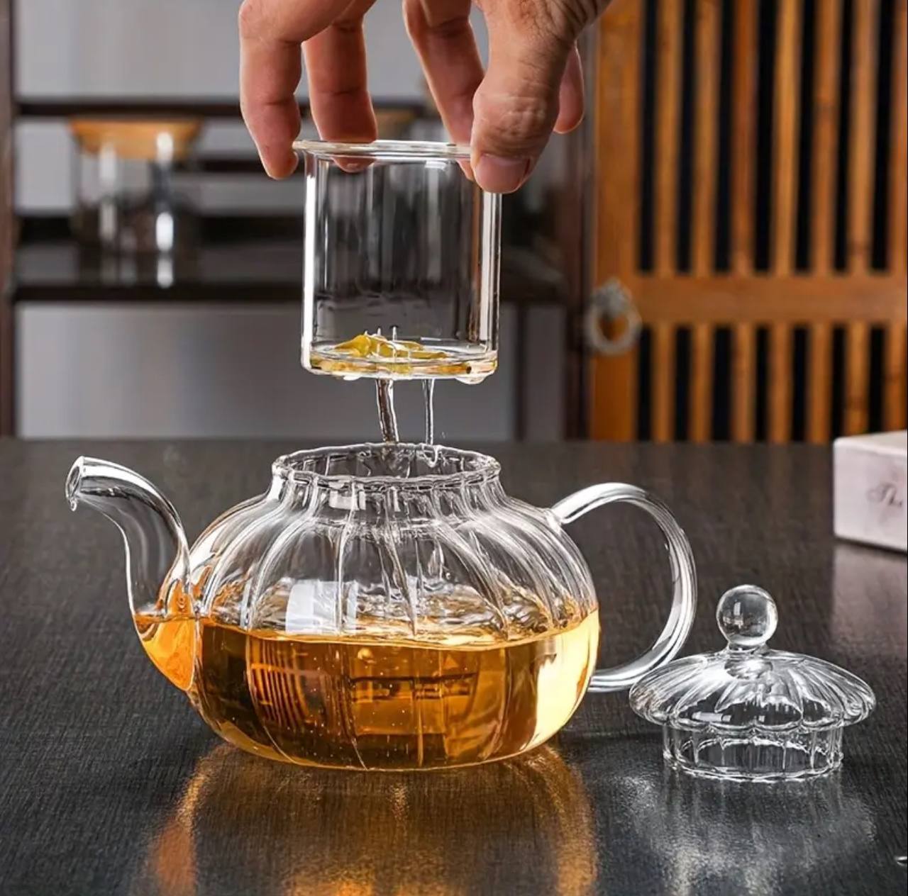 Stripped High Borosilicate glass tea/Coffee pot with glass filter infuser