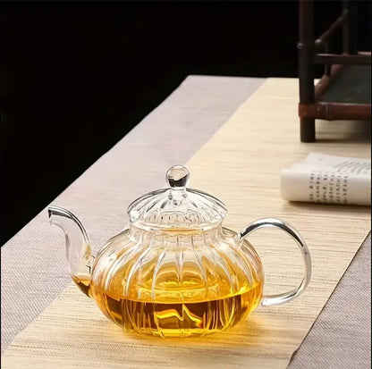 Stripped High Borosilicate glass tea/Coffee pot with glass filter infuser