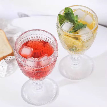 6pc Retro embossed goblet/floral cocktail glass