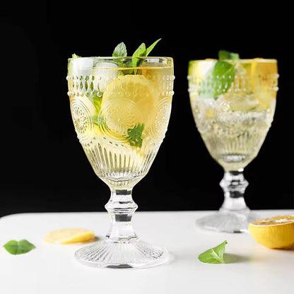 6pc Retro embossed goblet/floral cocktail glass