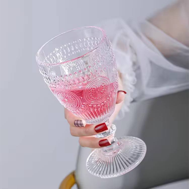 6pc Retro embossed goblet/floral cocktail glass