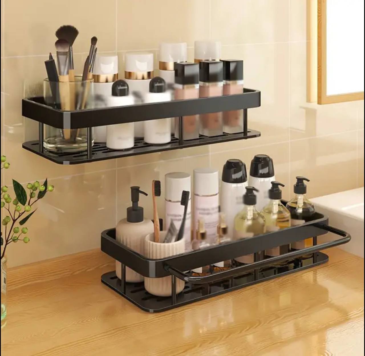 2 pcs Aluminum alloy  Rectangular Shelf with towel holder