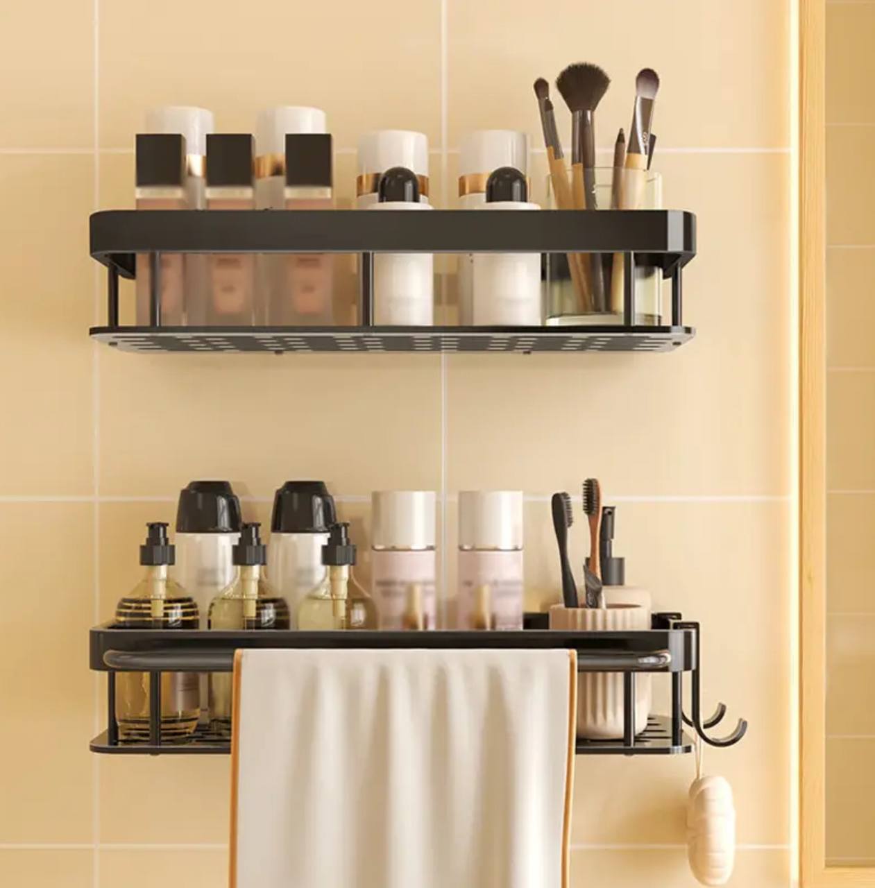 2 pcs Aluminum alloy  Rectangular Shelf with towel holder