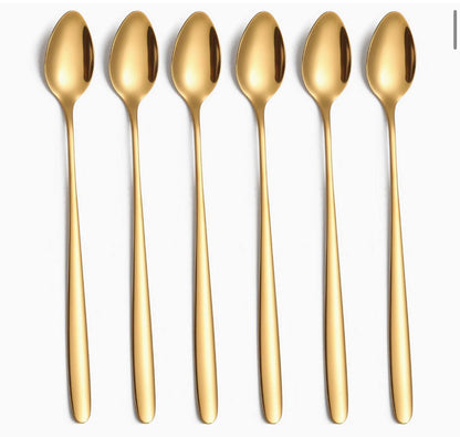 6pc Gold long tea spoon.