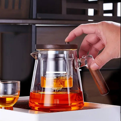 Heat Resistant Glass Teapot with Wooden Handle