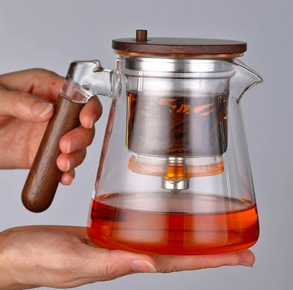 Heat Resistant Glass Teapot with Wooden Handle