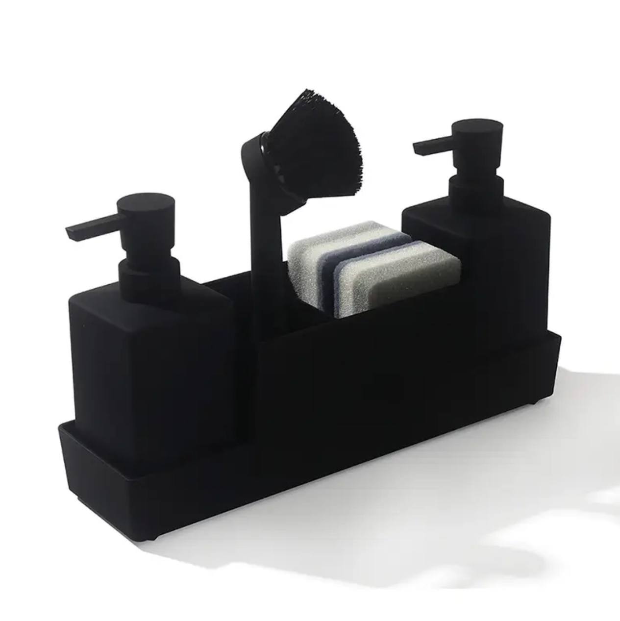 Matte black kitchen soap dispenser with sponge holder set