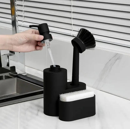 Kitchen soap dispenser 3 in 1 with dish washing brush and sponge holder set.