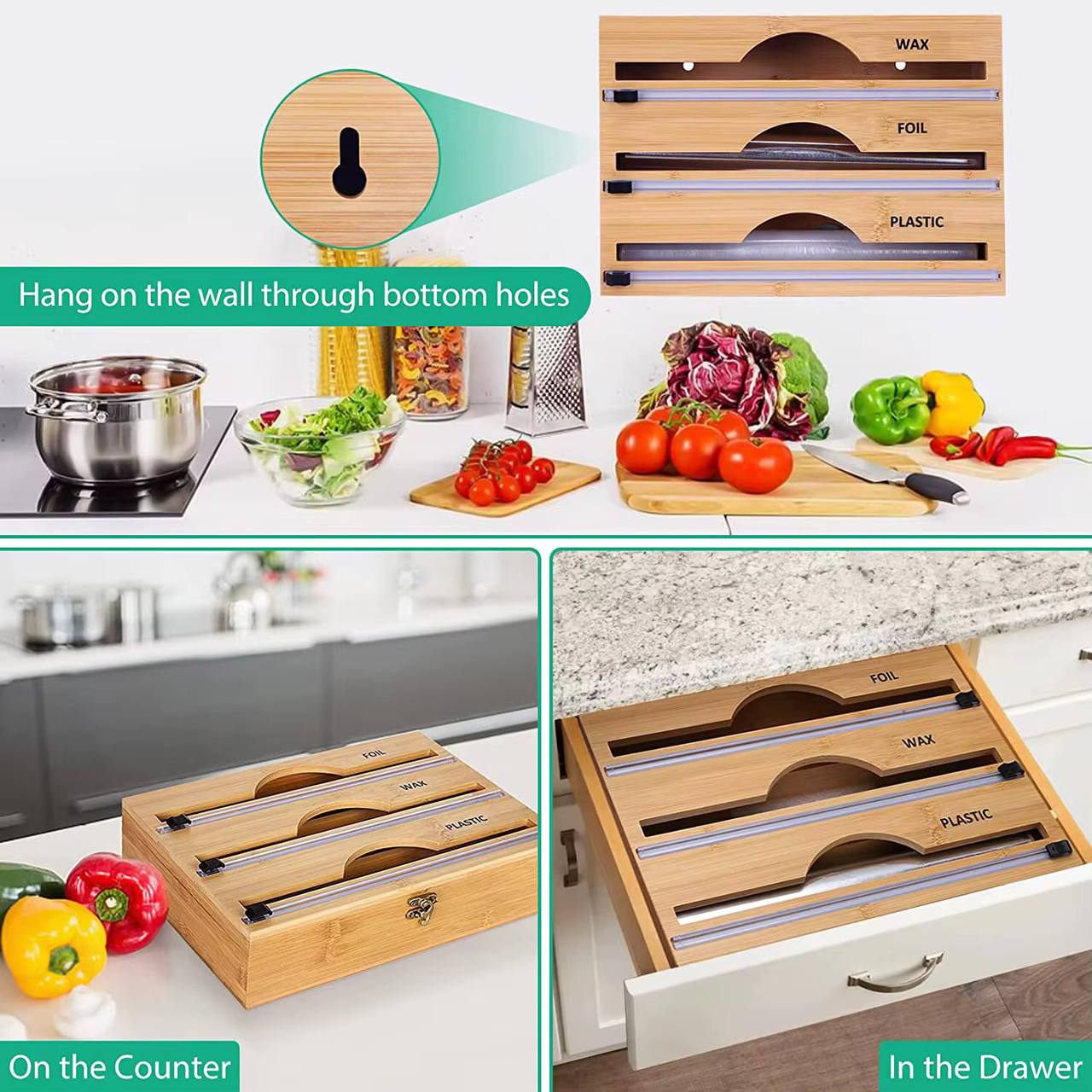 Bamboo wrap dispenser with cutter
3 layer
