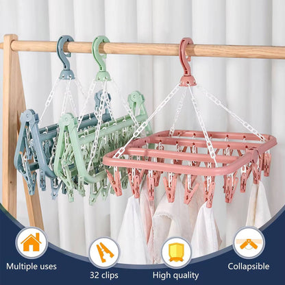 Foldable 32clip/peg undergarment hanger