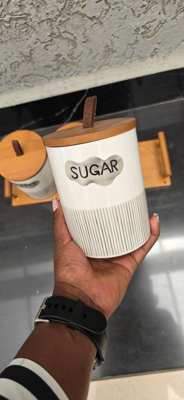 3pcs Ceramic Canisters Set  with Bamboo Stand