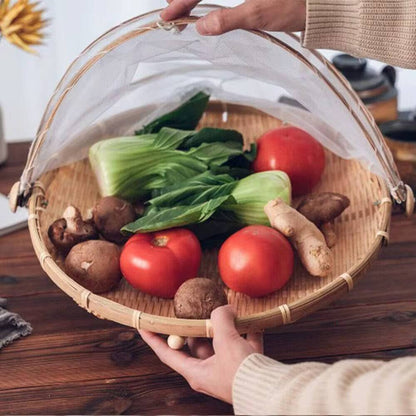 Handmade Bamboo Woven Bug Proof Wicker Basket, Dustproof Picnic Fruit/ Vegetable Tray. Storage Basket