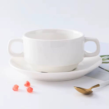 Bowl with 2 handles and saucer