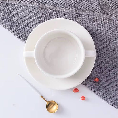Bowl with 2 handles and saucer