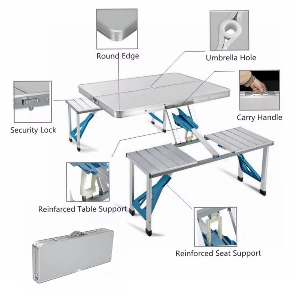 Folding Adjustable Aluminum Alloy Lightweight Outdoor Portable Picnic Camping Chair And Table Set With 4 Seats.