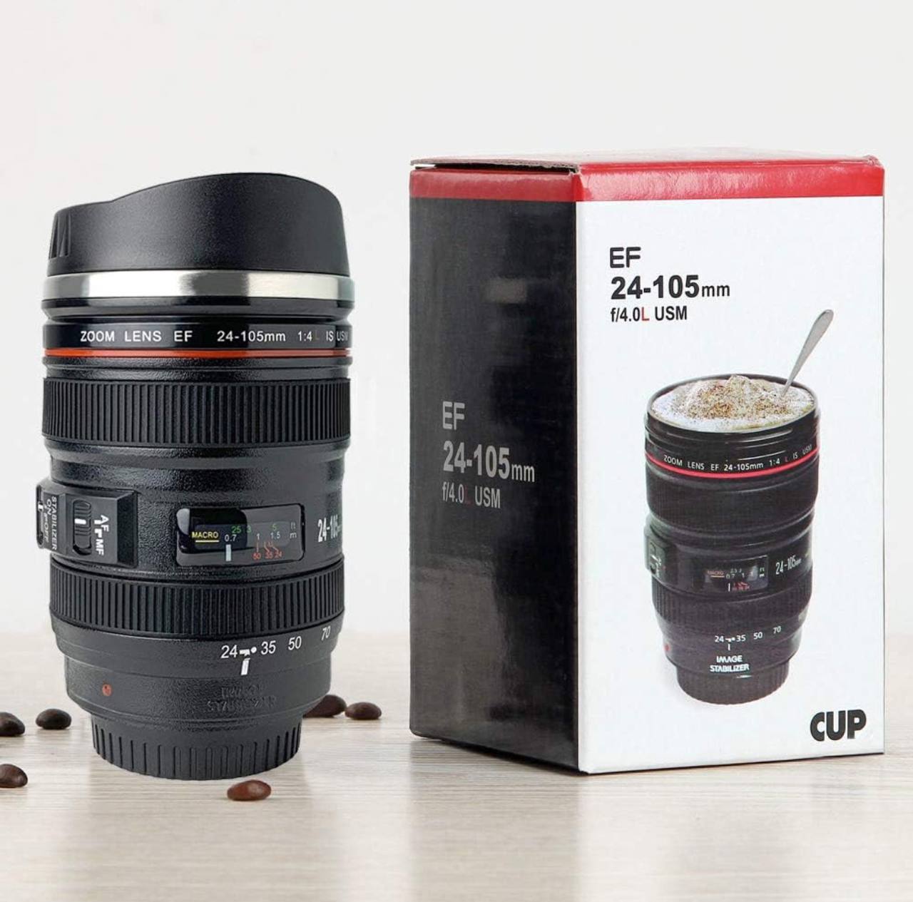Camera Lens Mug, 450ml Stainless Steel Cup