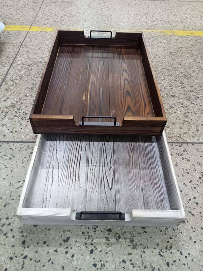 Fir wood serving tray with metal handle