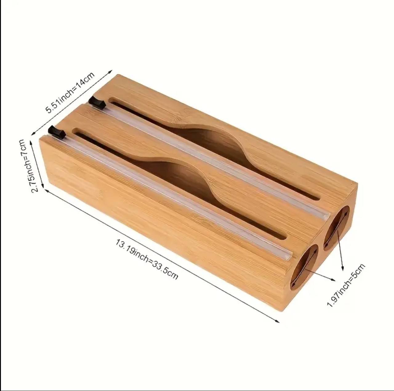 Bamboo kitchen wrap dispenser with foil && cling film cutter