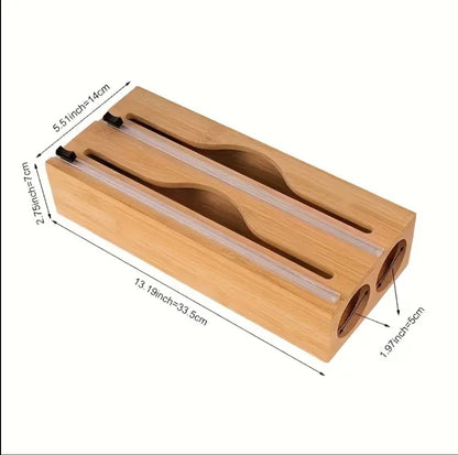 Bamboo kitchen wrap dispenser with foil && cling film cutter