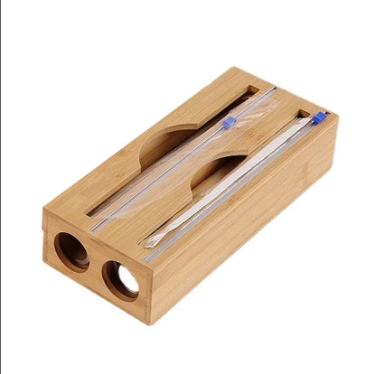 Bamboo kitchen wrap dispenser with foil && cling film cutter