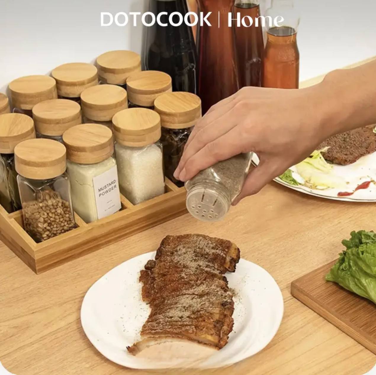 Spice jars set with bamboo stand